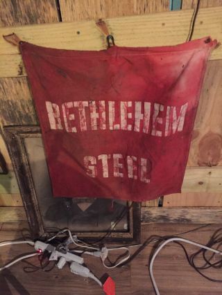 Vintage Bethlehem Steel Cloth Banner On Hanger Pittsburg,  Pa.