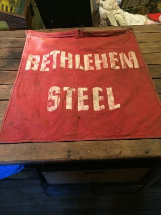 Vintage Bethlehem Steel Cloth Banner On Hanger Pittsburg,  Pa. 5