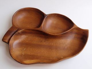 Vintage Hand Crafted Monkeypod Wood Leaf Shaped Luau Tray Lanis Hawaii Pupu Tray