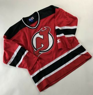 Vtg 90s Jersey Devils Hockey Nhl Starter Sewn Red Jersey Men 