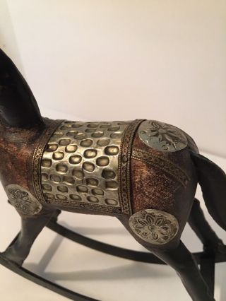 Vintage Brown Wooden Metal Rocking Horse Figurine Finds 702 2