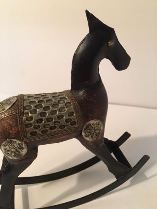 Vintage Brown Wooden Metal Rocking Horse Figurine Finds 702 4