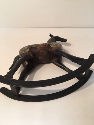 Vintage Brown Wooden Metal Rocking Horse Figurine Finds 702 5