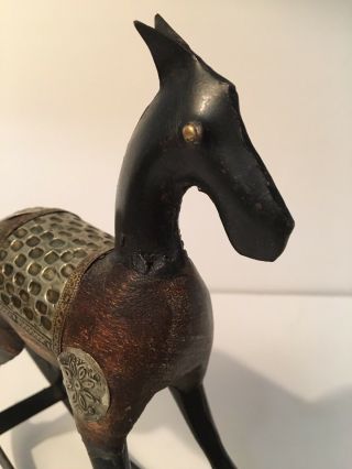 Vintage Brown Wooden Metal Rocking Horse Figurine Finds 702 7