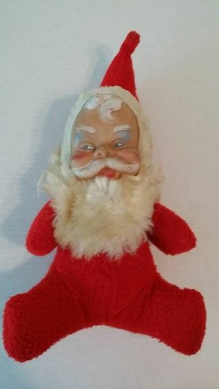 Vintage Plush Stuffed Santa Claus Doll Red W/painted Rubber Face & Eyes 16 " Tall