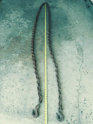Vintage Heavy Duty 15 Ft.  Tow Rigging Chain Large Links W/2 Hooks Steampunk 36