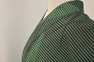 Vintage Cotton Yukata Kimono:159cm Tall Black/green Dragonfly/boarder@kn53