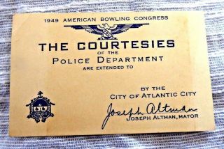Vintage Card 1949 American Bowling Congress Police Dept Atlantic City Mayor