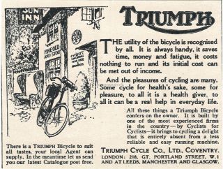 1924 Triumph Cycle Co.  Coventry London Bicycle Art Vtg Print Ad