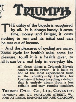 1924 TRIUMPH CYCLE CO.  Coventry London Bicycle art VTG PRINT AD 3
