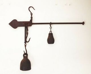 Vtg Antique Cast Iron Hanging Slide Balance Beam Weight Scale Primitive Rustic