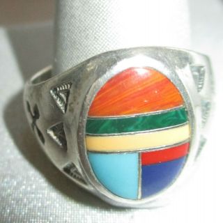 Vintage Native American Turquoise Multi Stone Sterling Silver Ring