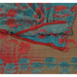 Sanskriti Vintage Blue Saree Pure Georgette Silk Printed Sari Craft Soft Fabric
