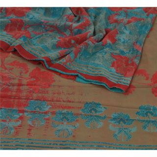 Sanskriti Vintage Blue Saree Pure Georgette Silk Printed Sari Craft Soft Fabric 2
