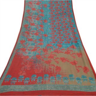 Sanskriti Vintage Blue Saree Pure Georgette Silk Printed Sari Craft Soft Fabric 3