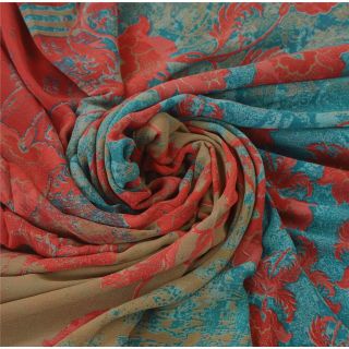 Sanskriti Vintage Blue Saree Pure Georgette Silk Printed Sari Craft Soft Fabric 4