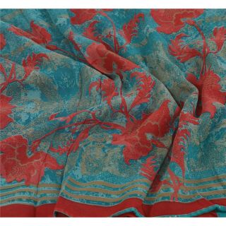 Sanskriti Vintage Blue Saree Pure Georgette Silk Printed Sari Craft Soft Fabric 5