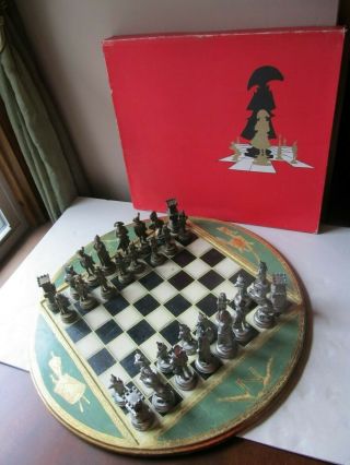Vintage Mid Century Florentine Green Gold Italy Chess Set