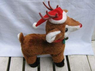 Vintage Musical Rudolph Reindeer Decoration Lighted Red Nose Plush