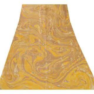 Sanskriti Vintage Yellow Saree Pure Silk Printed Sari Craft Decor Soft Fabric 2