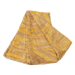 Sanskriti Vintage Yellow Saree Pure Silk Printed Sari Craft Decor Soft Fabric 5