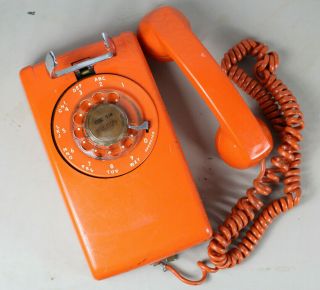 Vintage Mid Century Orange Itt Rotary Wall Phone Retro Kitchen Phone