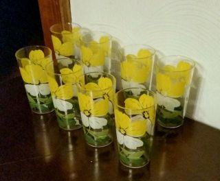 Swanky Swig Yellow Floral 5 " Glasses Set Of 8 Vintage