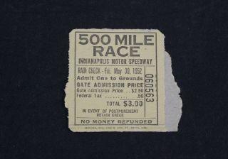 Vintage 1952 Indianapolis Indy 500 Mile Race General Admission Ticket