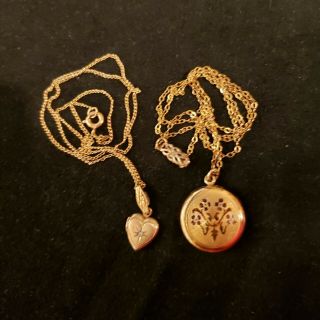 2 Vintage Retro Small Delicate Gold Filled Locket Necklaces - La Mode,  W E H