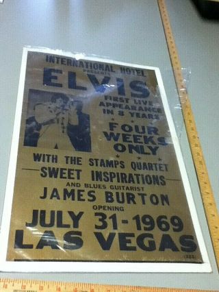 Nos Vintage Elvis Presley Poster Las Vegas Opening July 31,  1969 S35