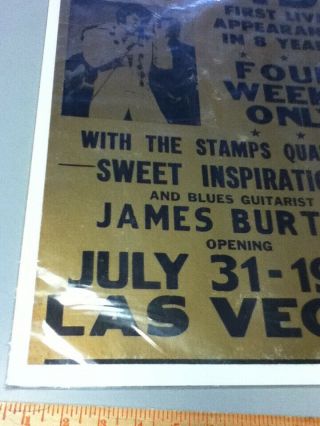 NOS Vintage Elvis Presley Poster Las Vegas Opening July 31,  1969 S35 3
