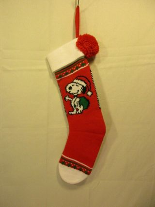 Vintage Peanut Snoopy Santa Hat & Gift Bag Christmas Holiday Yarn Sock Stocking