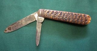 Vintage Rare Bone Hibbard Spencer Bartlett Ovb 2 Blade Bone Handle Pocket Knife