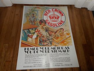 Vintage Nos 17x22 Standard Motor Oil Red Crown Gas Station Advertising Poster