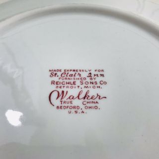 Walker China ST.  CLAIR INN Dinner Plate Red Transferware Vintage Restaurant Ware 4