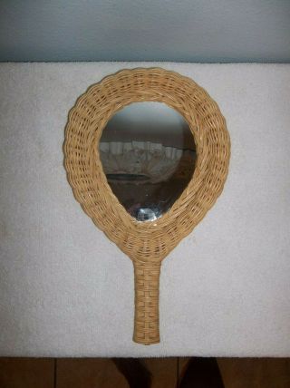 Hand Mirror Vintage Natural Wicker Rattan Vanity