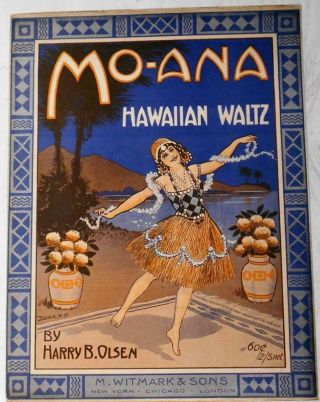 Vintage 1916 " Mo - Ana Hawaiian Waltz " Hawaii Sheet Music Large Format