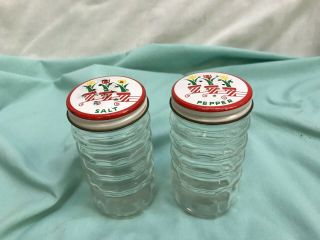Vintage Anchor Hocking Clear Ribbed Tulip Fire King Salt And Pepper Shakers