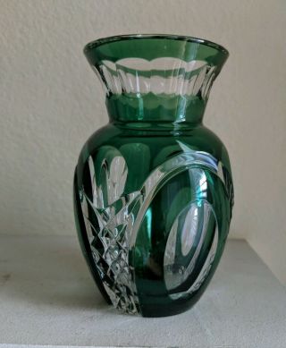 Vintage Val St.  Lambert Green Cut/clear Crystal Vase