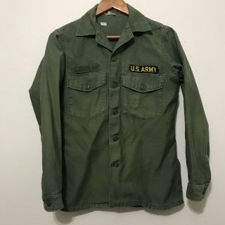 Vintage Military Shirt Vietnam S Field Uniform Sateen Us Army Olive Green 60s