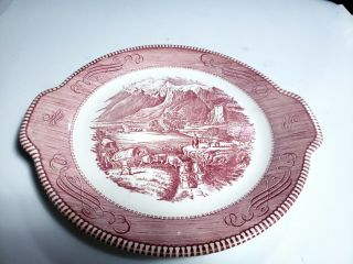 Vtg Royal China Currier & Ives Red Transfer Handled Cake Plate Rocky Mountains 5