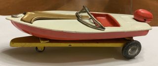Vintage Japan Tin Toy Motor Boat & Trailer - 1960’s