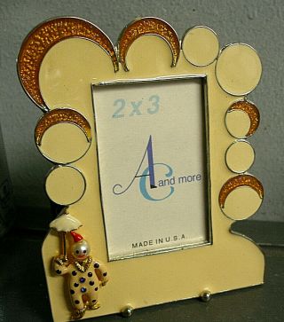 Vintage Enameled Metal Picture Frame By A C And More Clown With Umbrella Usa