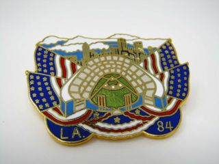Vintage Collectible Pin: La 1984 Baseball Diamond American Flags Design