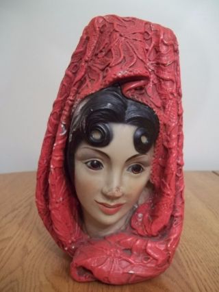 Vintage Marwal Chalkware Spanish Senorita Girl Head Bust Statue Art Deco As - Is