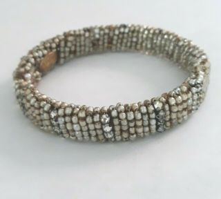 Vintage Miriam Haskell Oval Seed Pearl Hinged Clamper Bracelet