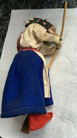 Vtg 70’s Norwegian Witch Broom Good Luck Kitchen Witch Hanging Navy Skirt 3