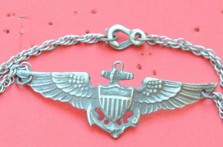 Vintage Sterling Silver Us Navy Aviator Id Bracelet 8  L40