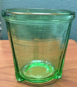 Vintage Green Depression Glass Measuring Cup World Products Made In Chicago,  Il