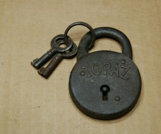 Vintage Antique Topaz Padlock With Keys Combined